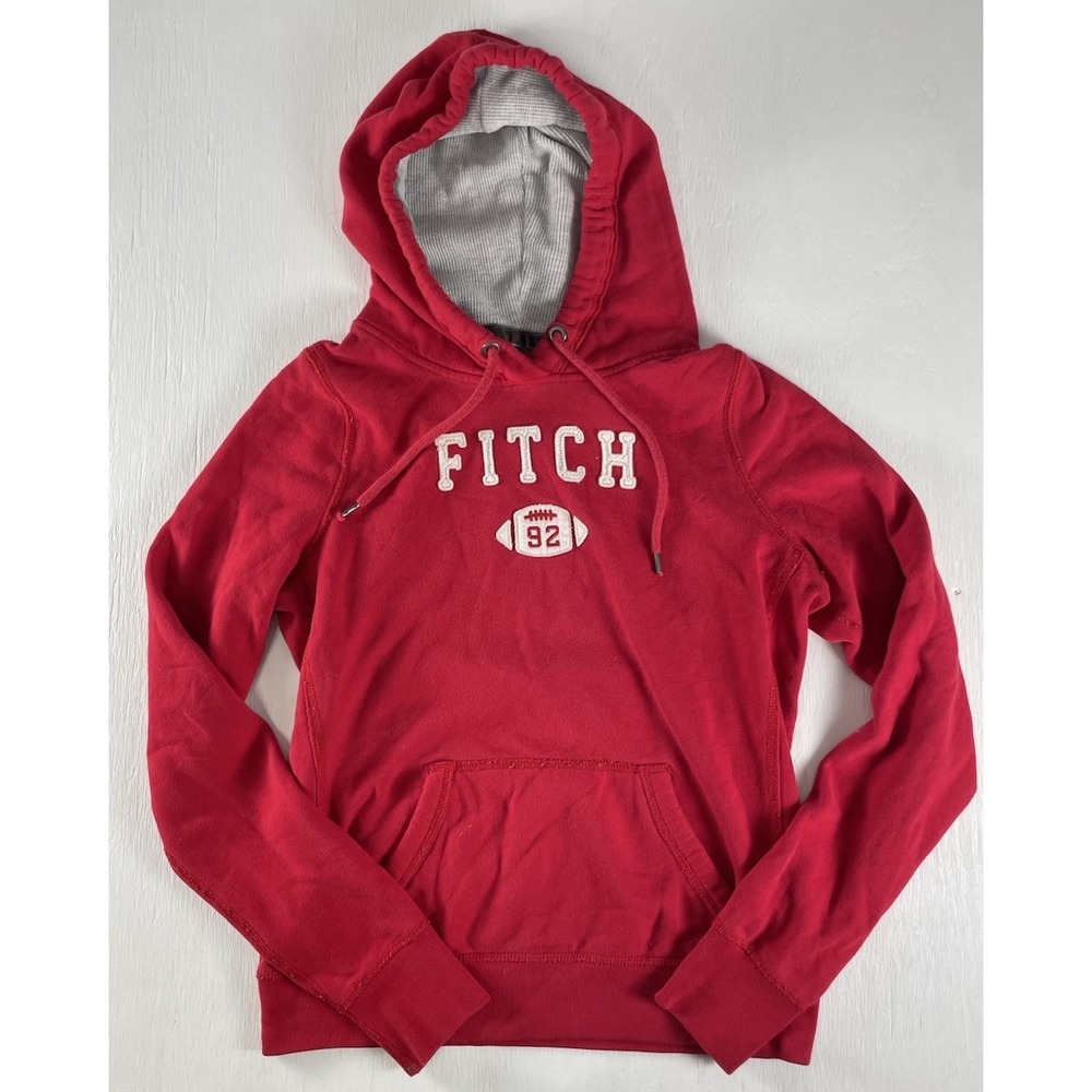 Vintage Y2K Abercrombie & Fitch‎ Women's Pullover Red Gray Hoodie Large Slim Fit
